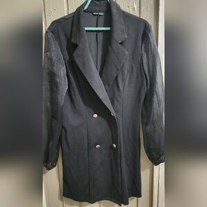 Shein Short Dress black, Double Breasted Tuxedo Collar Dress